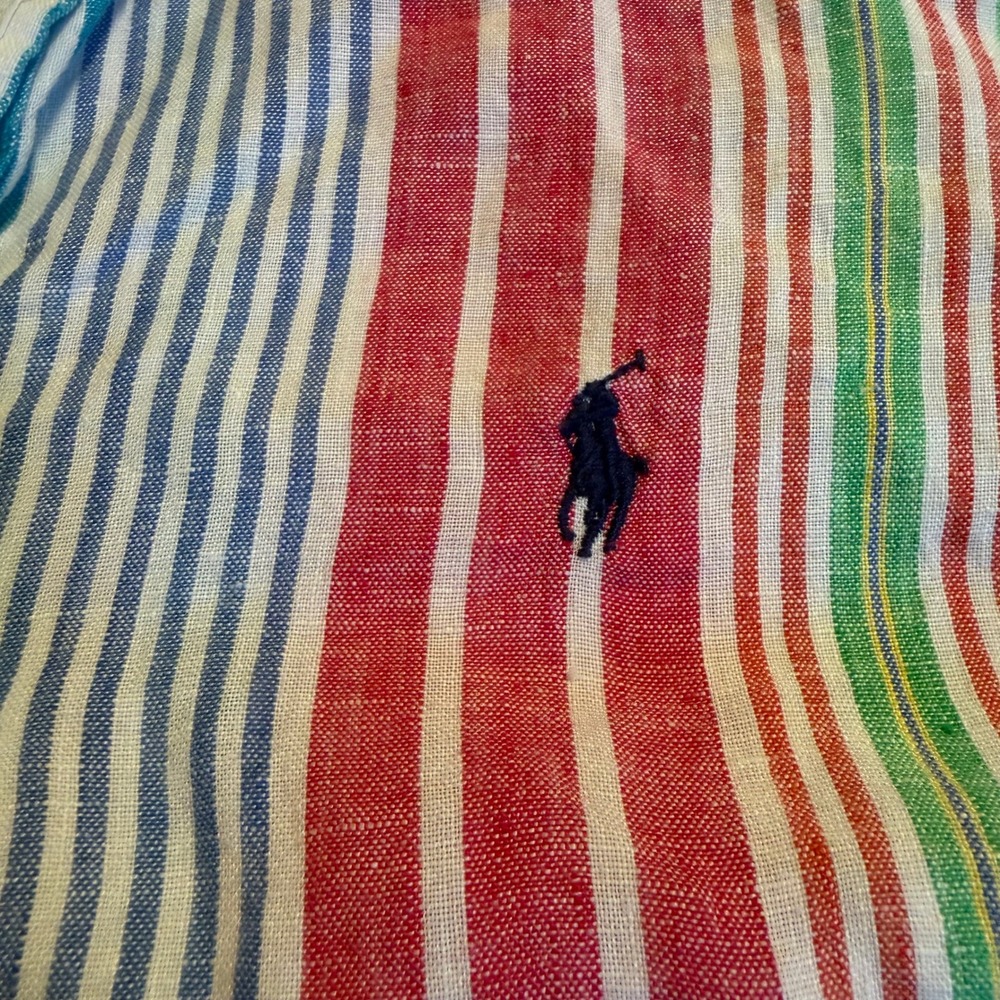 Polo Ralph Lauren Mens Large 100% Linen Multi Color Striped Button Down Shirt - Picture 2 of 7